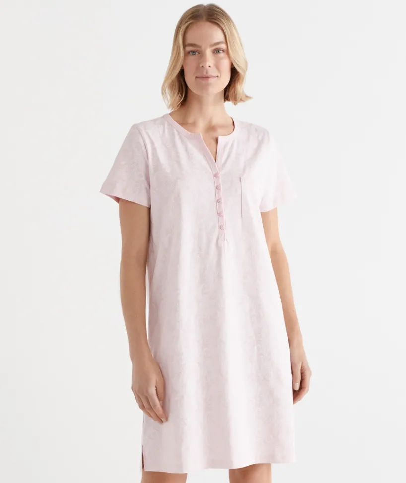Sussan Nighties|Everyday Icons>Short Sleeve Paisley Placket Nightie