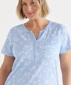 Sussan Nighties>Short Sleeve Paisley Placket Nightie