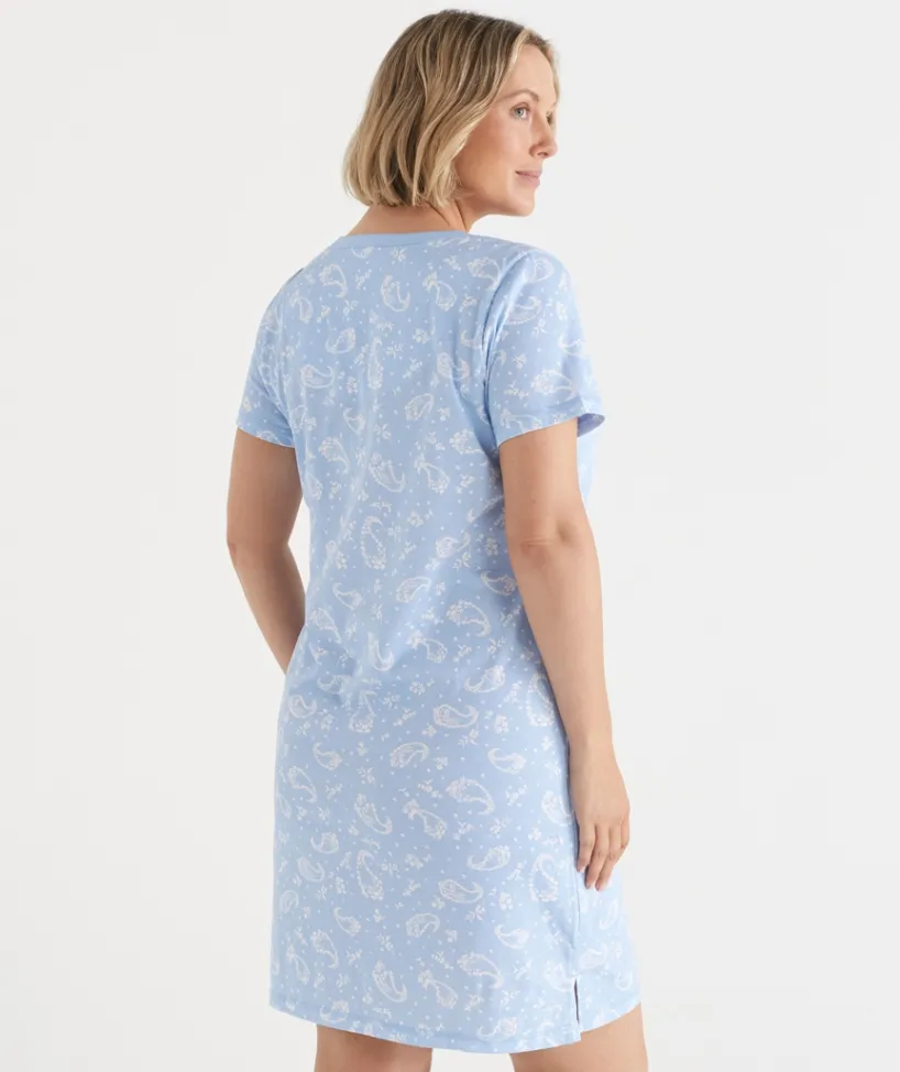 Sussan Nighties>Short Sleeve Paisley Placket Nightie
