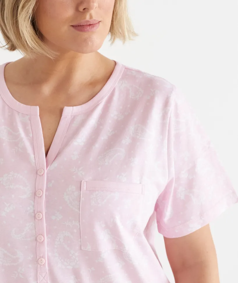Sussan Nighties>Short Sleeve Paisley Placket Nightie