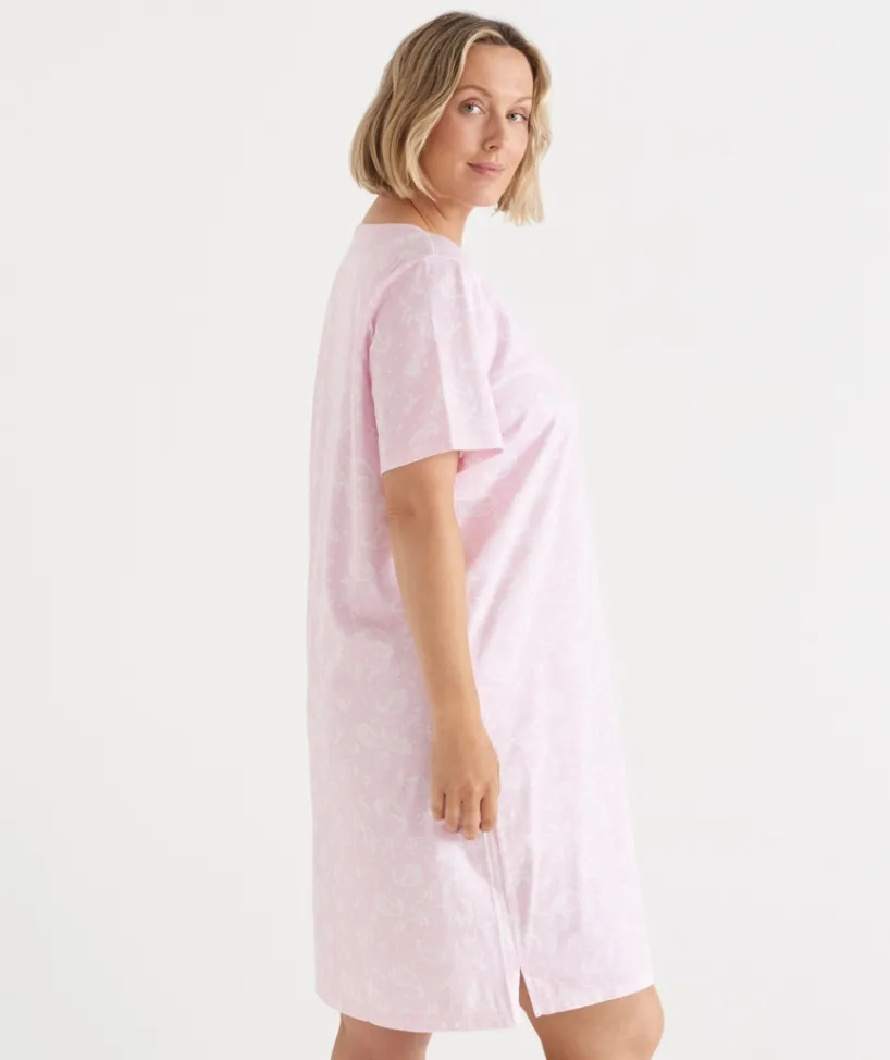 Sussan Nighties>Short Sleeve Paisley Placket Nightie