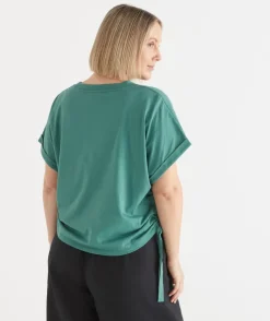 Sussan Tops|T-Shirts>Short Sleeve Ruched Side Top DEEP JADE