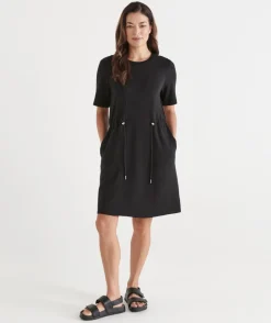 Sussan Dresses>Short Sleeve Stretch Jersey Dress - BLACK