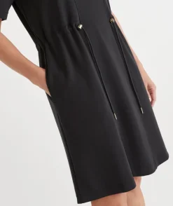 Sussan Dresses>Short Sleeve Stretch Jersey Dress - BLACK