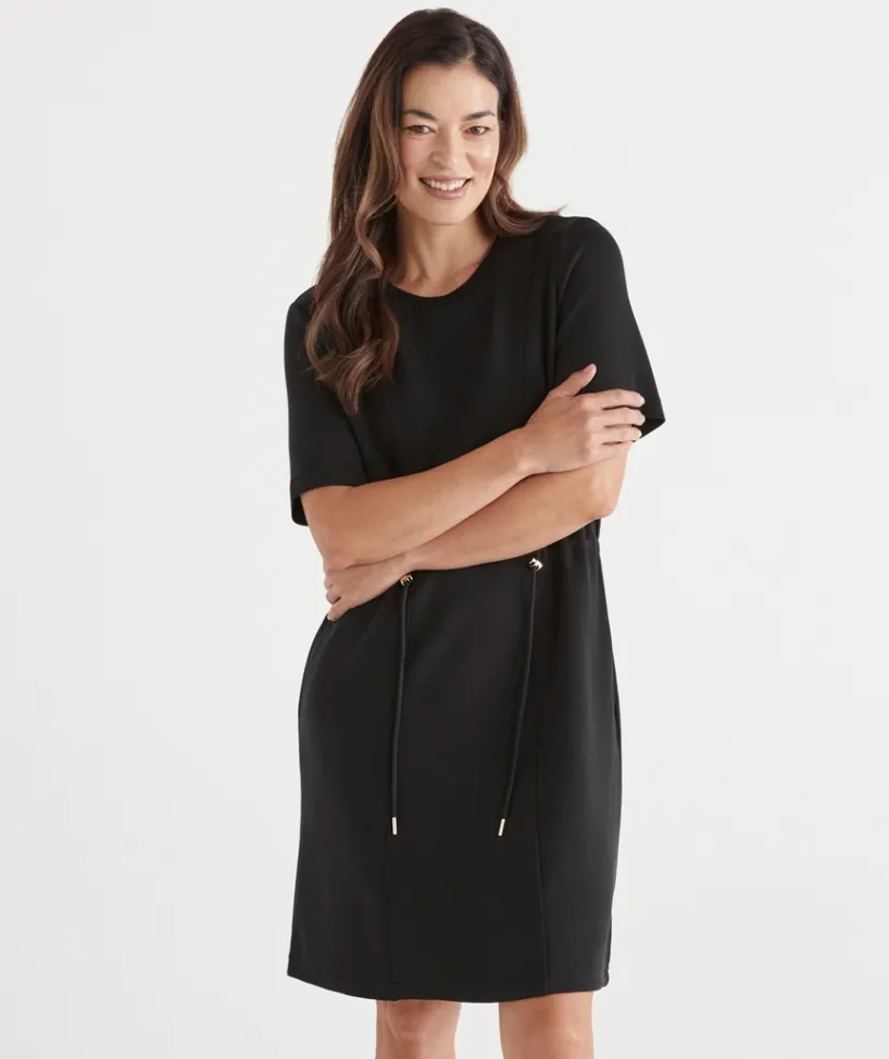 Sussan Dresses>Short Sleeve Stretch Jersey Dress - BLACK