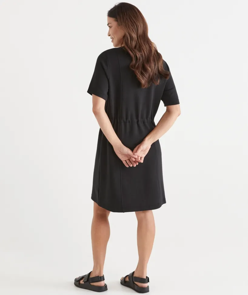 Sussan Dresses>Short Sleeve Stretch Jersey Dress - BLACK