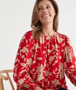 Sussan Tops|Shirts & Blouses>Silhouette Floral Print Long Sleeve Top - Red ROUGE