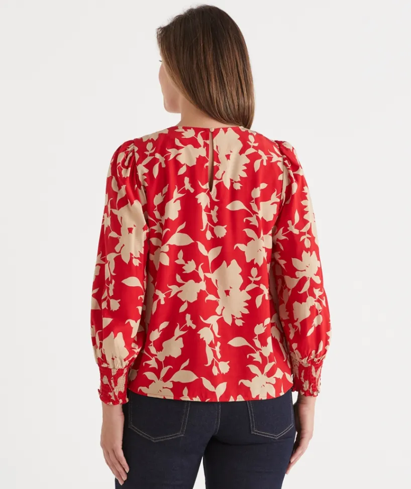 Sussan Tops|Shirts & Blouses>Silhouette Floral Print Long Sleeve Top - Red ROUGE