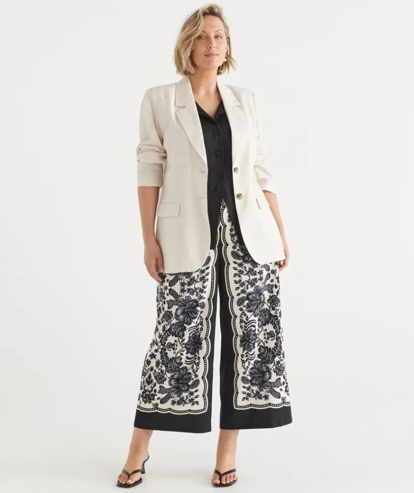 Sussan Jackets & Coats|Jackets>Single Breasted Linen Blazer - NATURAL MARLE