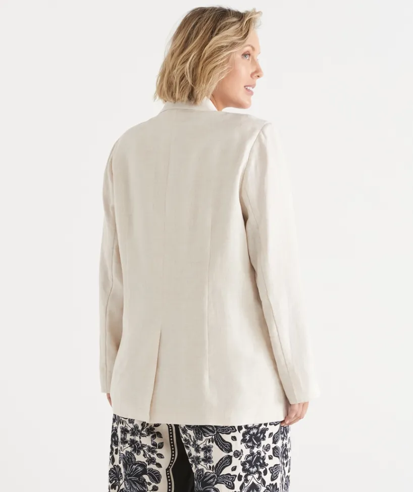 Sussan Jackets & Coats|Jackets>Single Breasted Linen Blazer - NATURAL MARLE