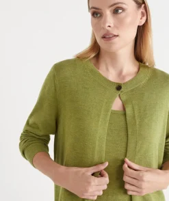 Sussan Tops|Matching Sets>Single Button Knit Crew Cardigan MOSS LEAF