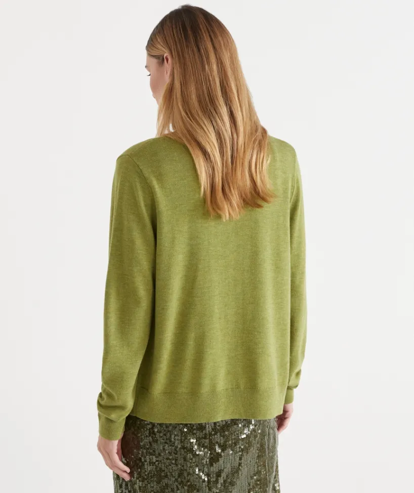 Sussan Tops|Matching Sets>Single Button Knit Crew Cardigan MOSS LEAF