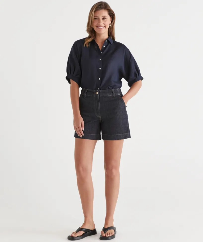 Sussan Denim|Shorts>Slant Pocket Denim Short - RINSE WASH