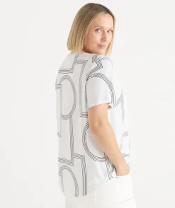 Sussan Tops|T-Shirts>Slub Geometric Crew Neck T-Shirt WHITE