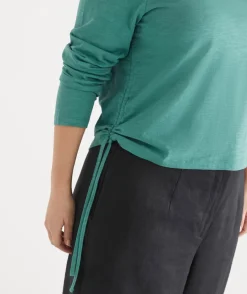 Sussan Tops|T-Shirts>Slub Long Sleeve Ruched Top DEEP JADE