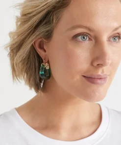 Sussan Jewellery>Spliced Resin Hoop Earring - Green/Gold JADE