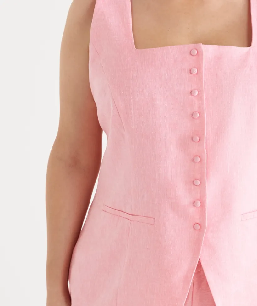 Sussan Tops|Matching Sets>Square Neck Button Up Vest - Pink PINK SUNSET MARLE