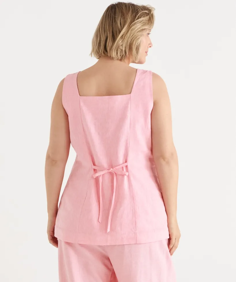 Sussan Tops|Matching Sets>Square Neck Button Up Vest - Pink PINK SUNSET MARLE