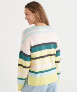 Sussan Knitwear|Tops>Stripe Crew Neck Rib Detail Jumper MULTI