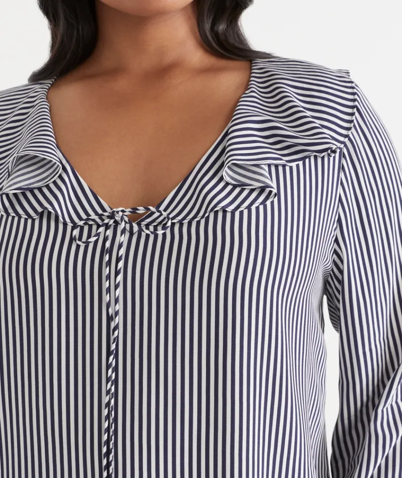 Sussan Tops|Shirts & Blouses>Stripe Frill Detail Long Sleeve Blouse