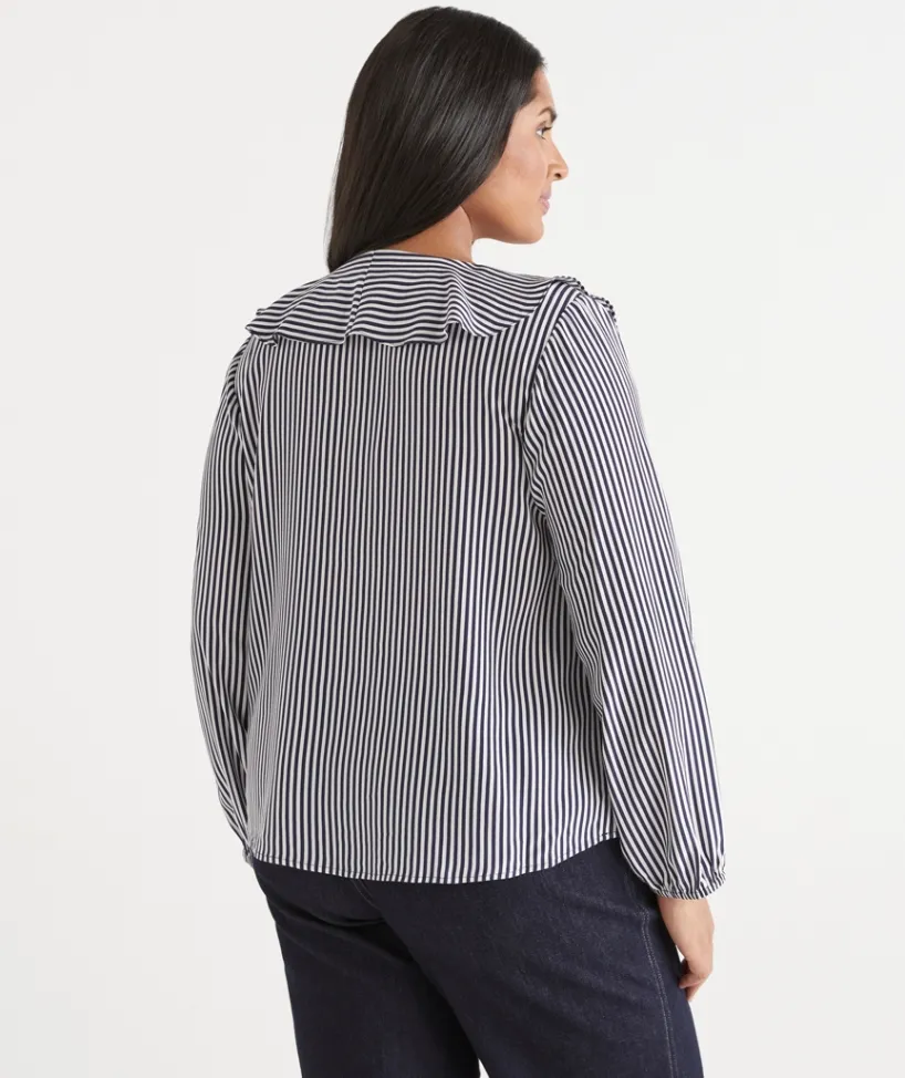 Sussan Tops|Shirts & Blouses>Stripe Frill Detail Long Sleeve Blouse