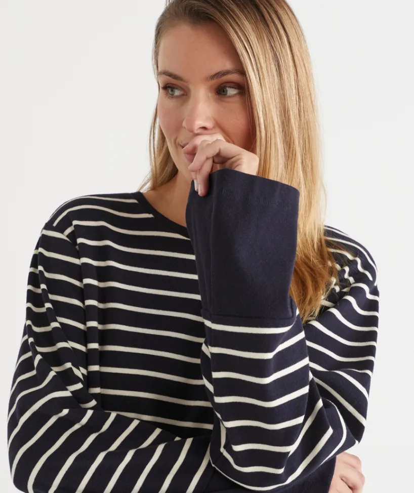 Sussan Tops|Loungewear>Stripe Long Sleeve Jumper - MIDNIGHT