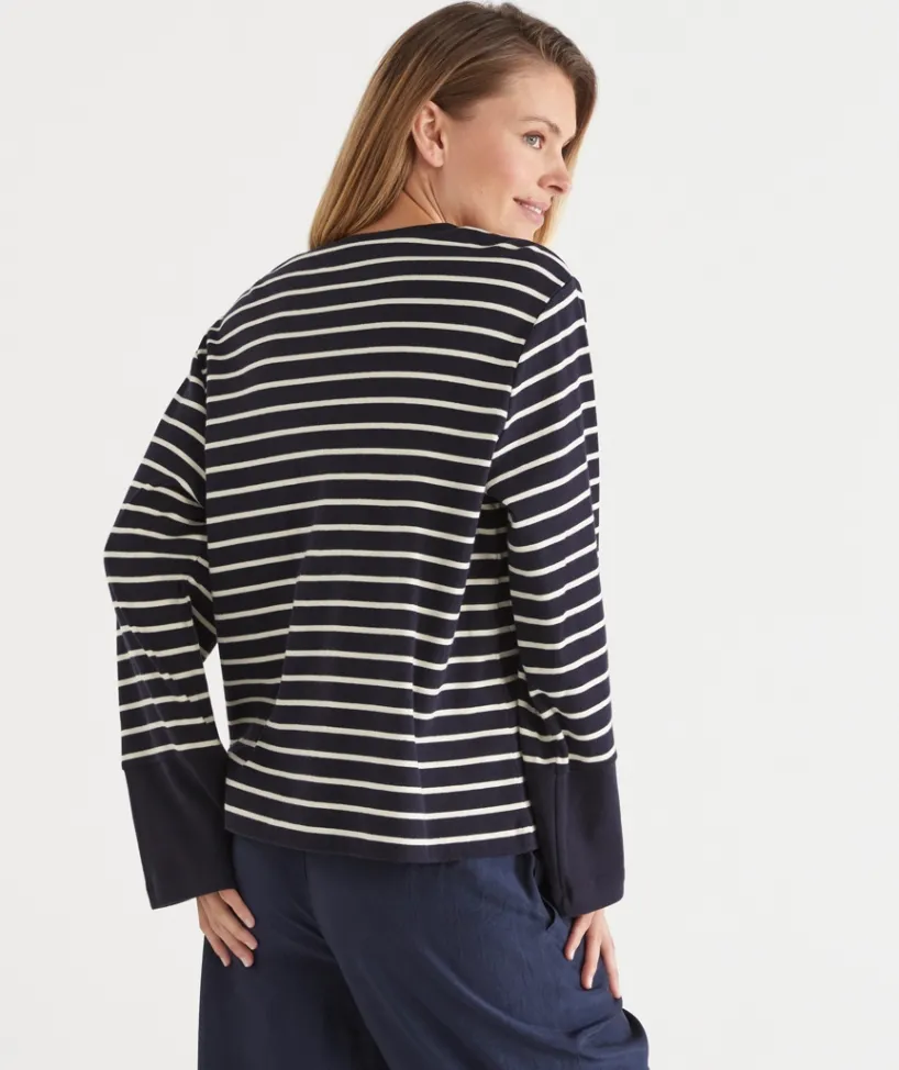 Sussan Tops|Loungewear>Stripe Long Sleeve Jumper - MIDNIGHT