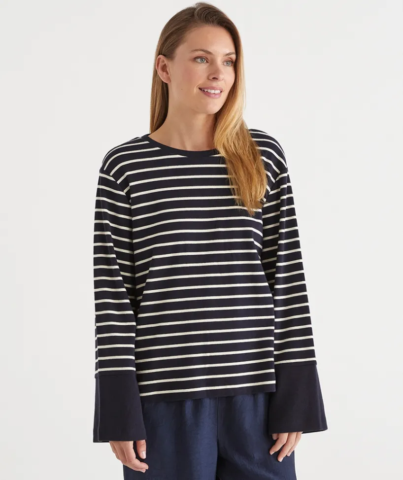 Sussan Tops|Loungewear>Stripe Long Sleeve Jumper - MIDNIGHT