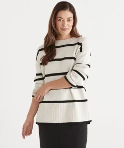 Sussan Tops|Knit Jumpers>Stripe Rib Detail Jumper PARCHMENT