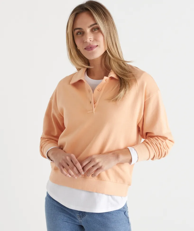 Sussan Tops|Loungewear>Terry Rugby Polo Jumper - MELON