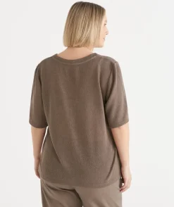 Sussan Tops|T-Shirts>Textured Button Up Short Sleeve Top