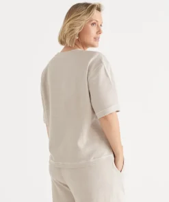 Sussan Tops|T-Shirts>Textured Contrast Stitch Short Sleeve Top