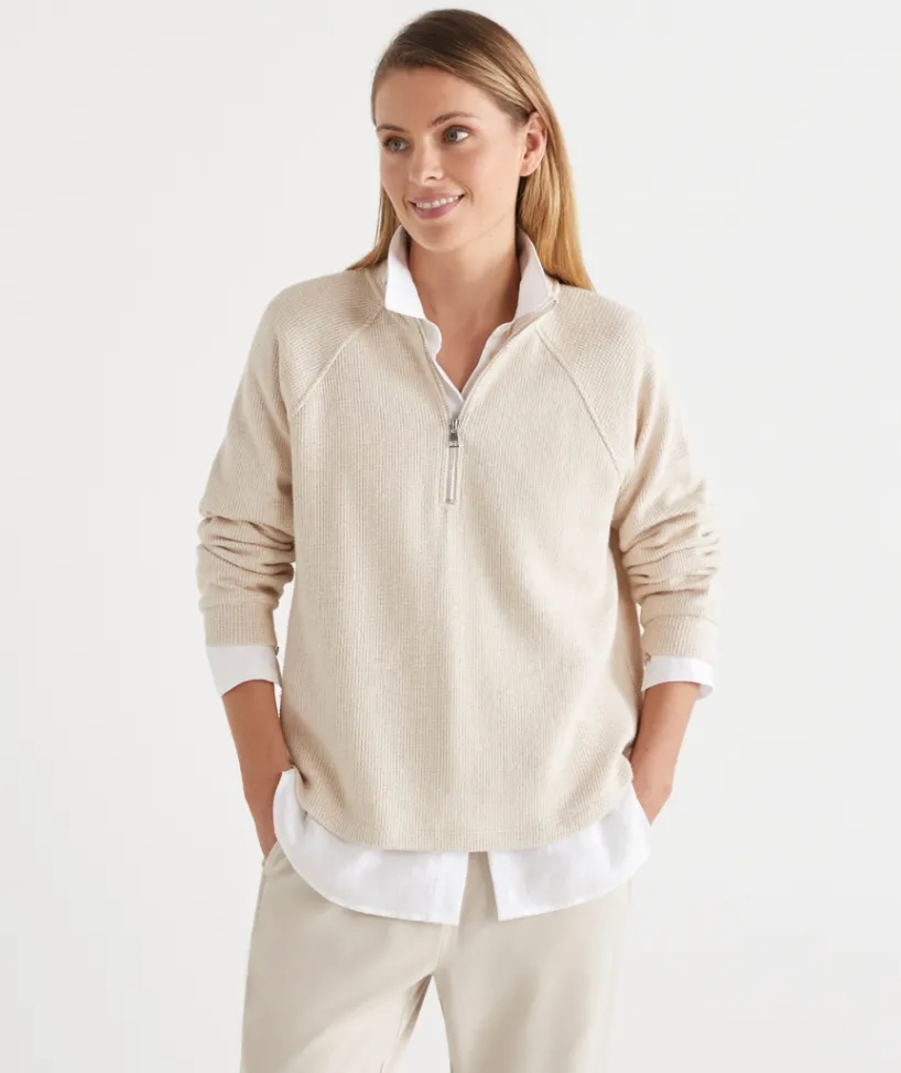 Sussan Tops|Loungewear>Textured Quarter-Zip Top