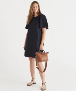 Sussan Dresses>Textured Short Sleeve Flutter Dress MIDNIGHT