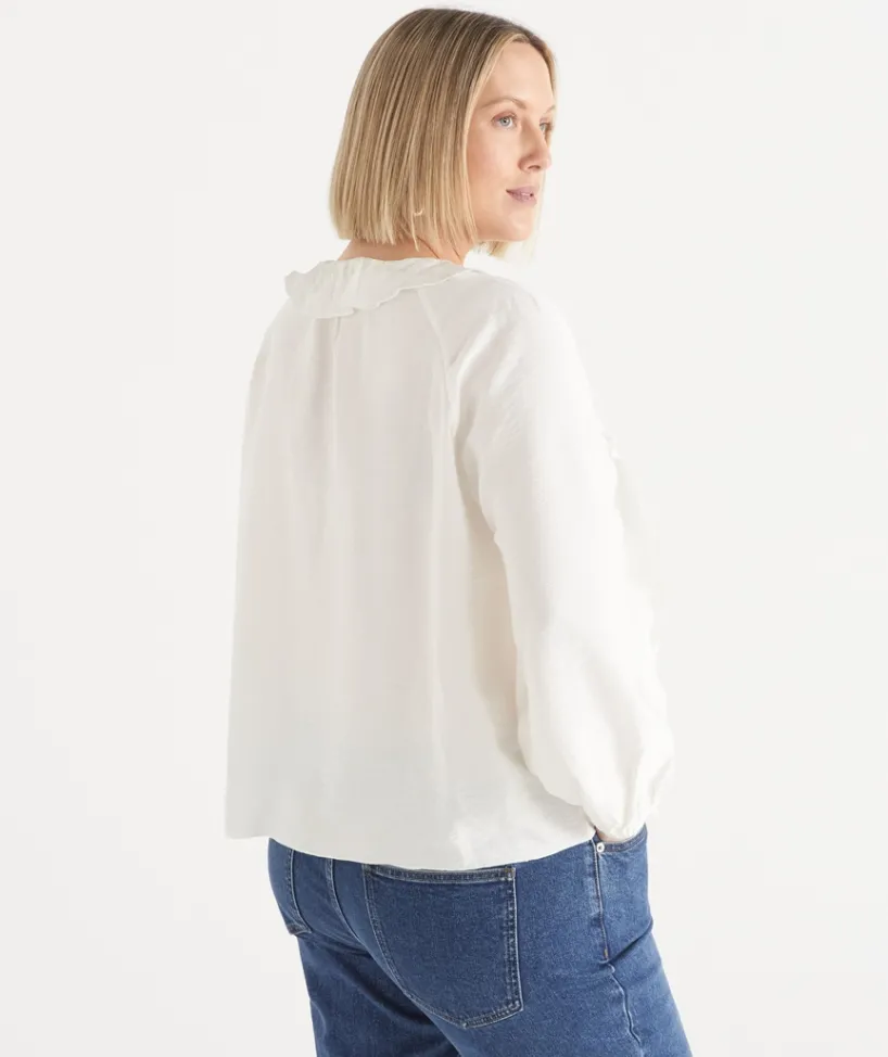 Sussan Tops|Shirts & Blouses>Tie Ruffle Detail Blouse ANTIQUE WHITE