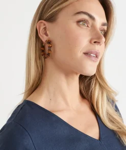 Sussan Jewellery>Tonal Wooden Beaded Hoop Earrings NATURAL