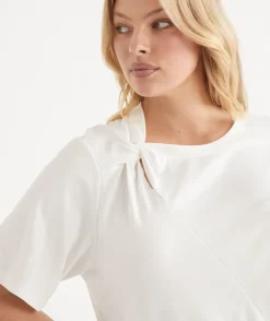 Sussan Tops|T-Shirts>Twist Detail Short Sleeve Tee WHITE