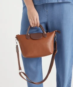 Sussan Bags>Two-Tone Faux Leather Tote Bag - Brown TAN