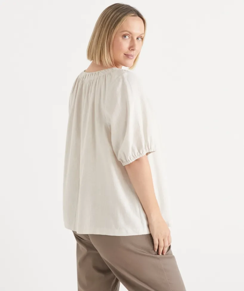 Sussan Tops|Shirts & Blouses>V Neck Ruched Short Sleeve Top