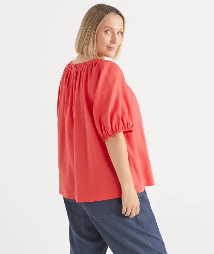 Sussan Tops|Shirts & Blouses>V Neck Ruched Short Sleeve Top