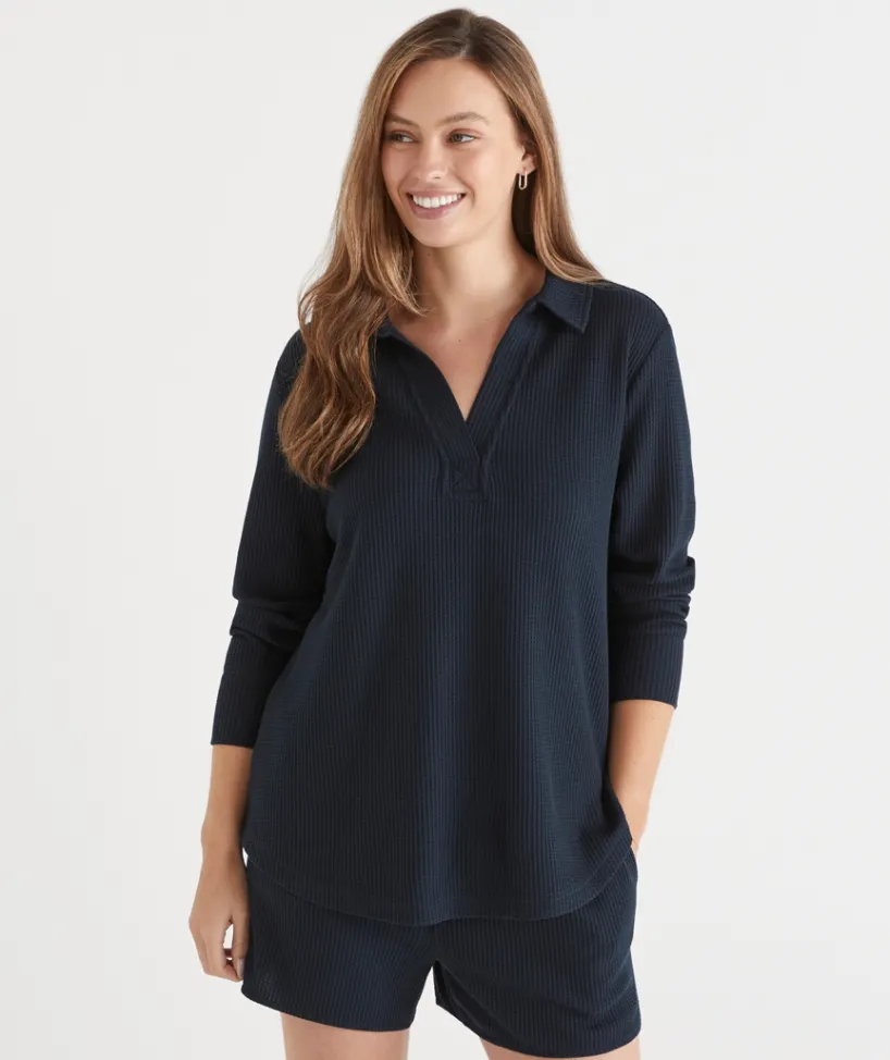 Sussan Matching Sets|Loungewear>Waffle Long Sleeve Lounge Top