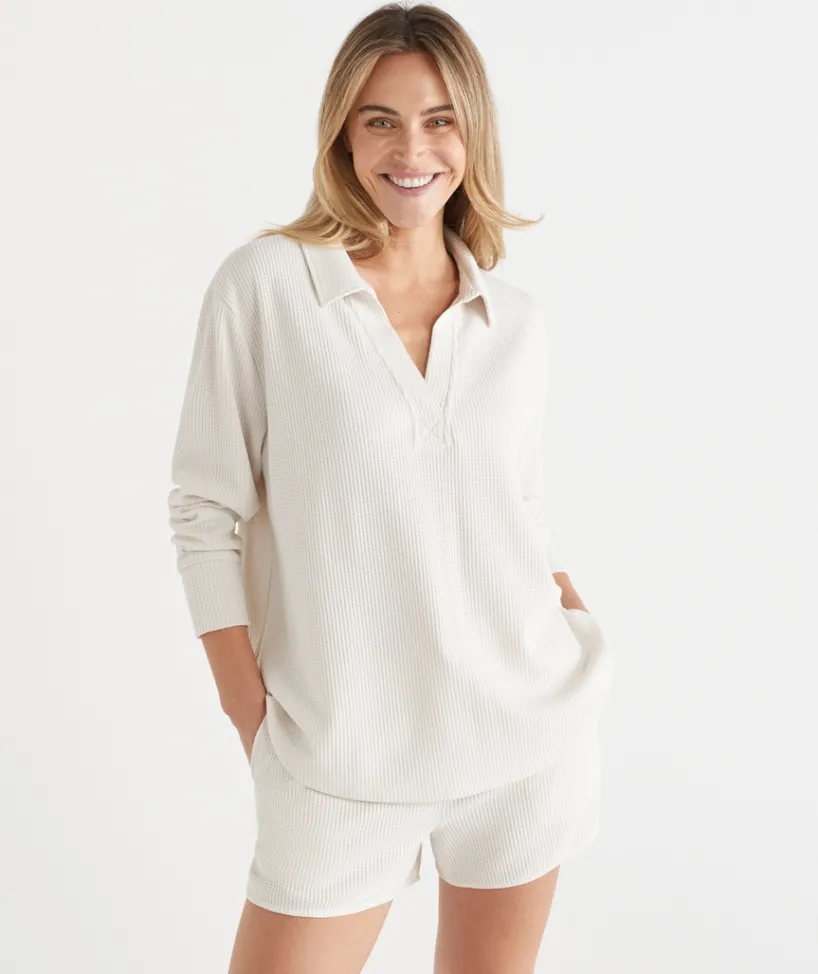 Sussan Matching Sets|Loungewear>Waffle Long Sleeve Lounge Top