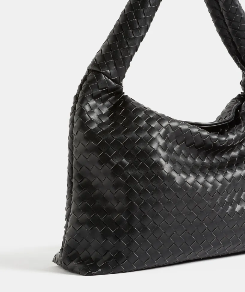 Sussan Bags>Weave Trapeze Shoulder Bag BLACK
