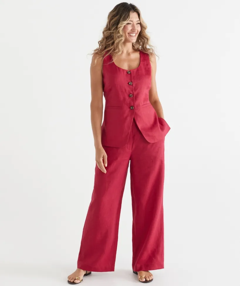 Sussan Matching Sets|Pants>Wide Leg Tailored Linen Pant