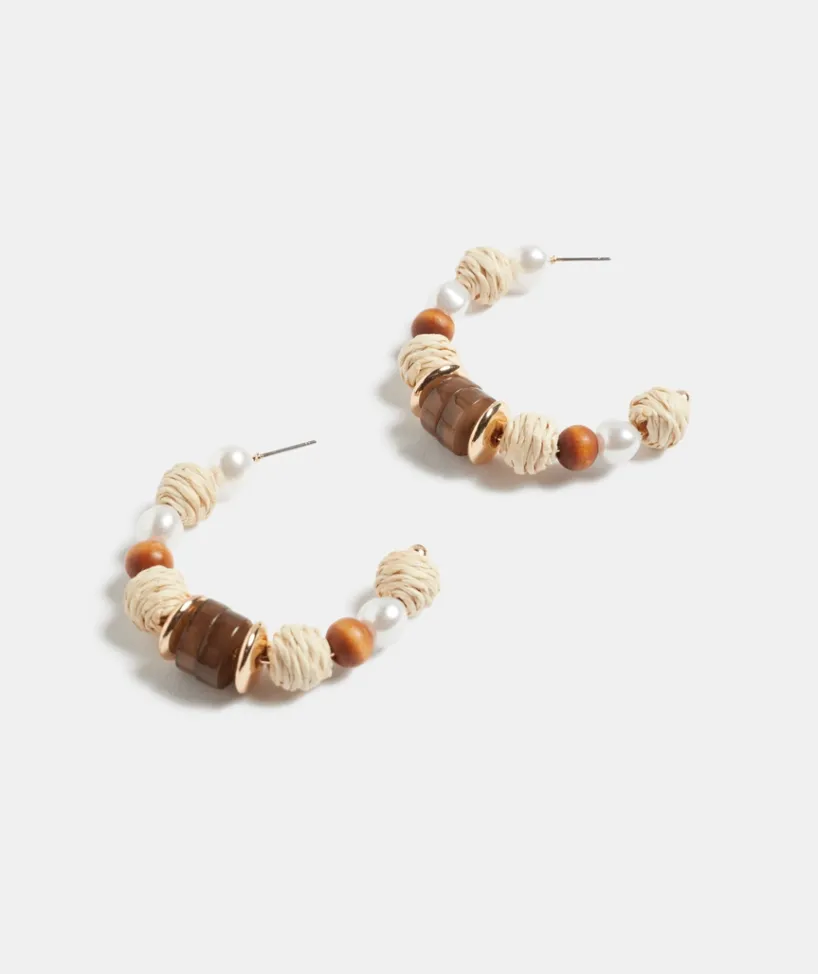 Sussan Jewellery>Wooden Pearl Hoop Earring NATURAL