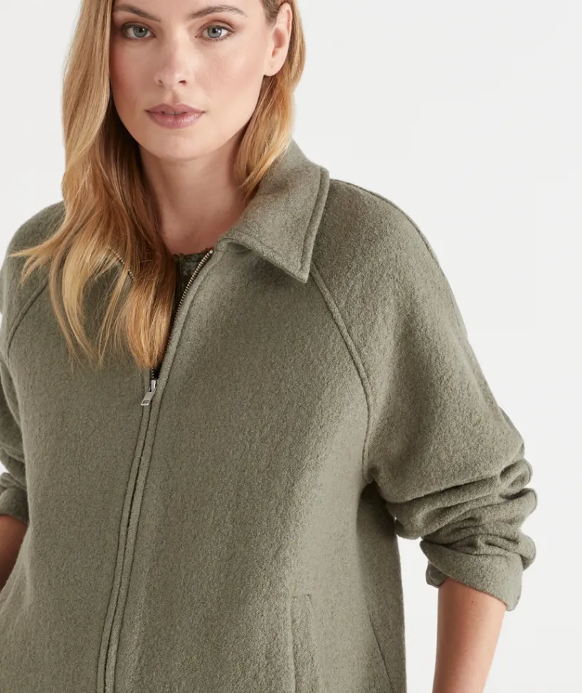 Sussan Jackets & Coats|Jackets>Zip Front Collared Jacket LIGHT KALE