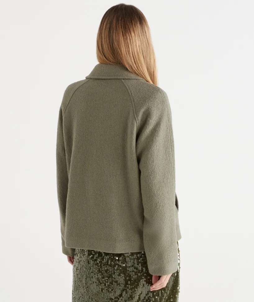 Sussan Jackets & Coats|Jackets>Zip Front Collared Jacket LIGHT KALE