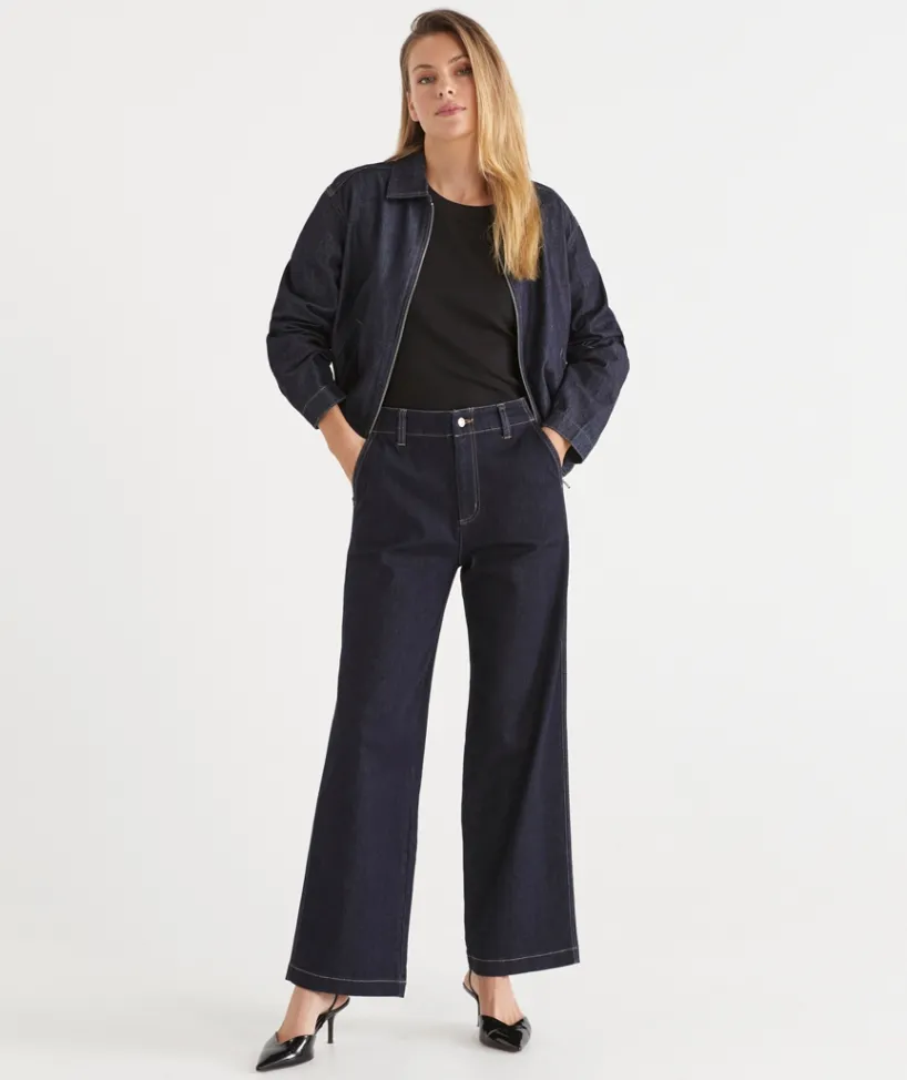 Sussan Denim|Jackets & Coats>Zip Through Denim Jacket RINSE WASH