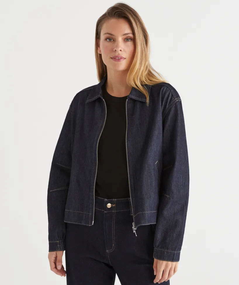 Sussan Denim|Jackets & Coats>Zip Through Denim Jacket RINSE WASH